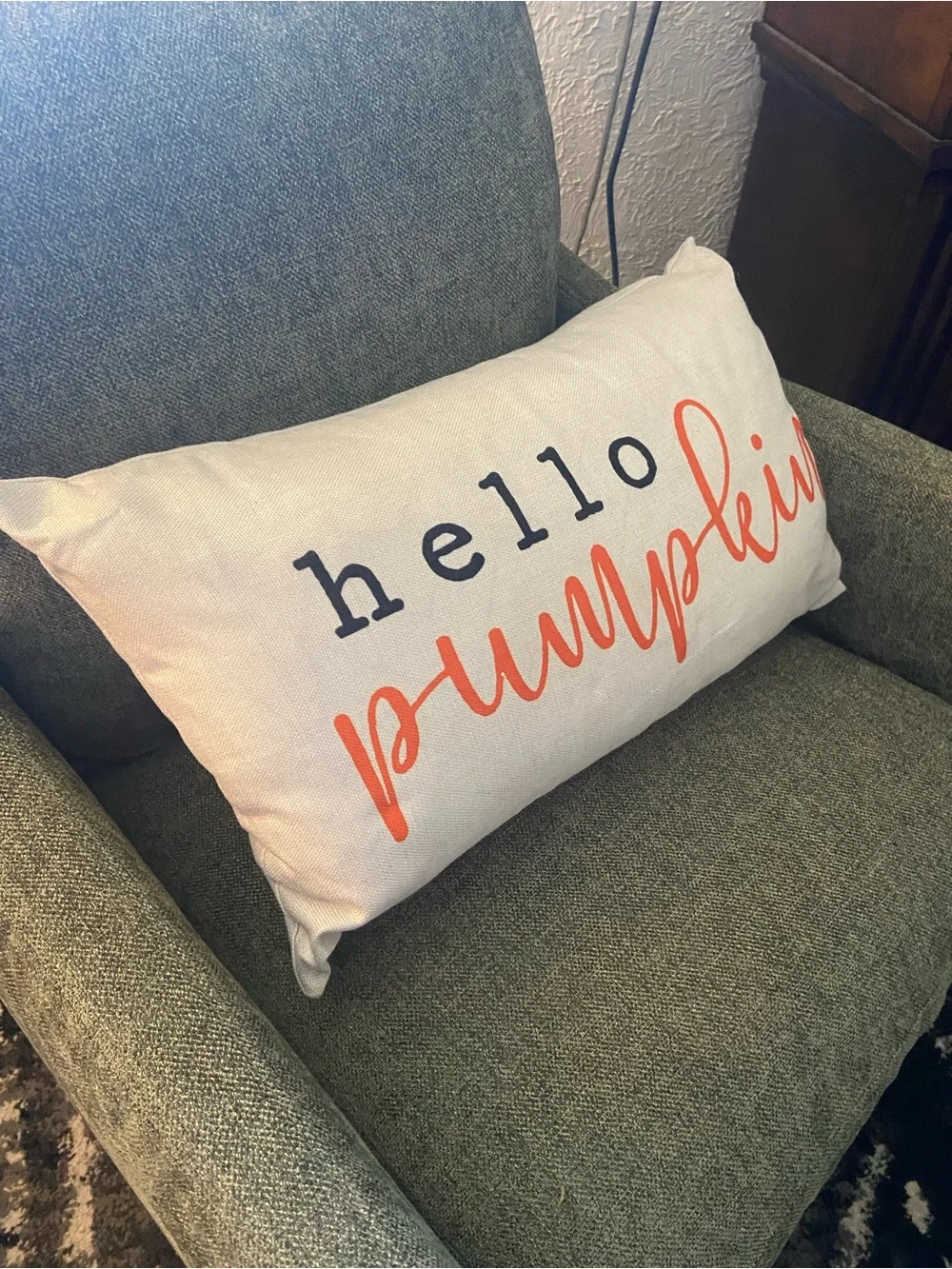 Hello Pumpkin Autumn Decorative Pillow - Orange and Black